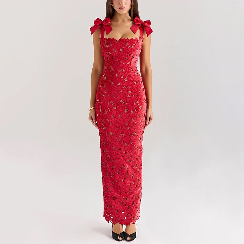 Enya שמלת מקסי תחרה אלגנטית