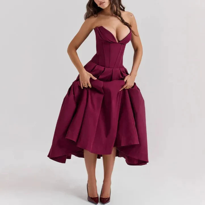 Jayden שמלת מקסי סטרפלס מחטבת אלגנטית