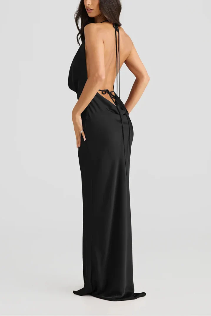 Tiana שמלת מקסי סאטן עם גב חשוף