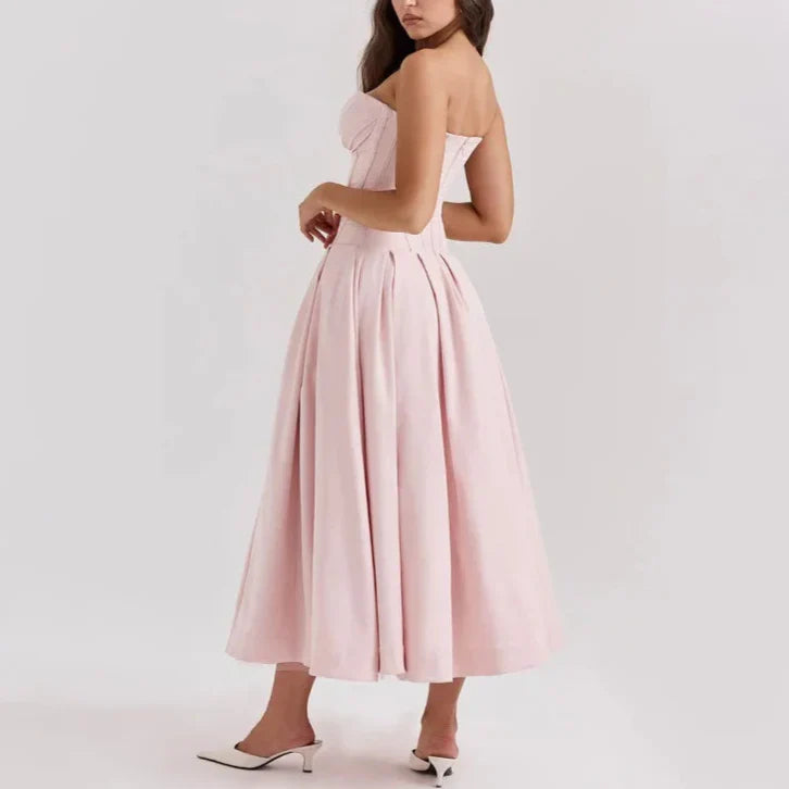 Jayden שמלת מקסי סטרפלס מחטבת אלגנטית