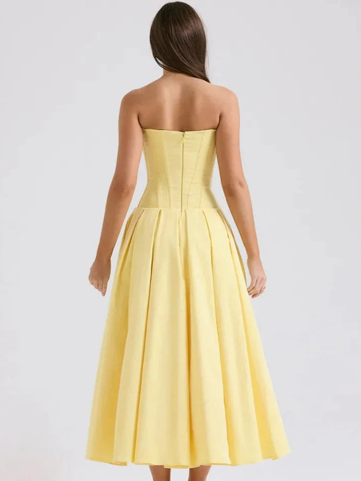 Jayden שמלת מקסי סטרפלס מחטבת אלגנטית