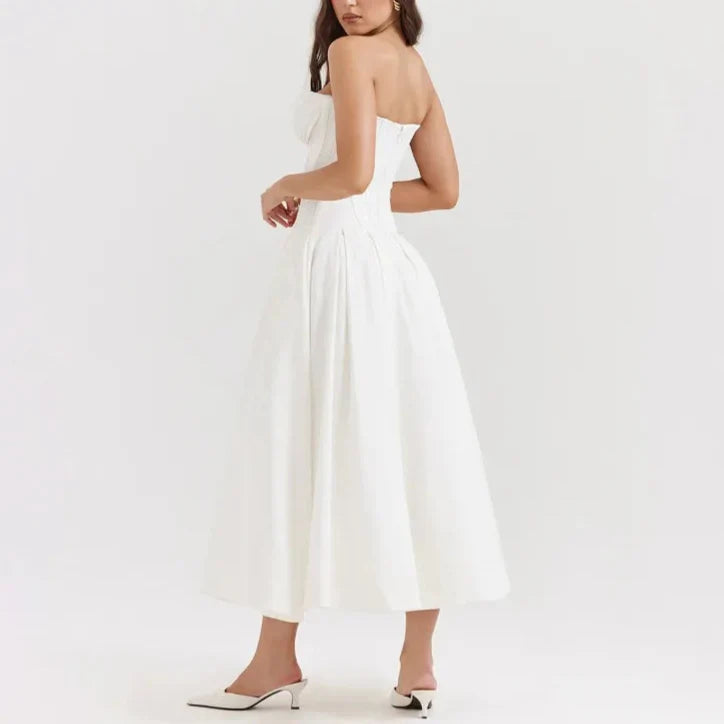 Jayden שמלת מקסי סטרפלס מחטבת אלגנטית