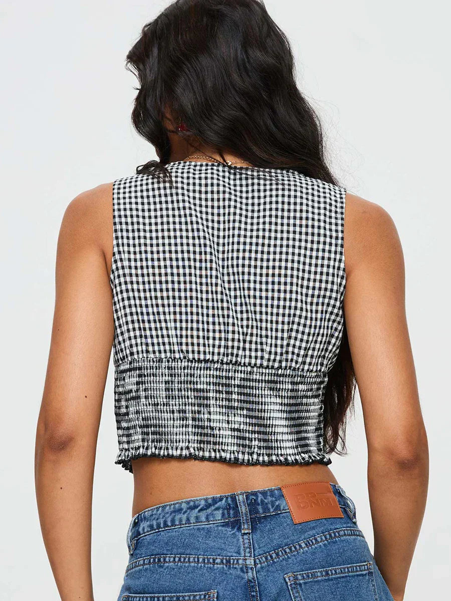 Dewi טופ משובץ עם קשירה