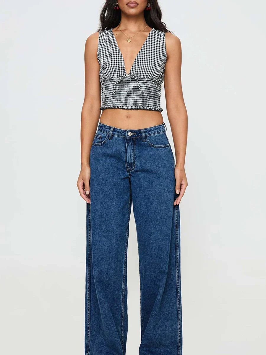 Dewi טופ משובץ עם קשירה