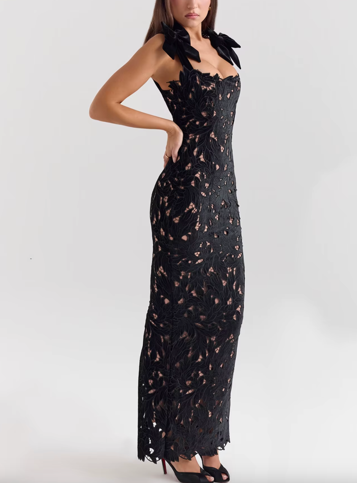 Enya שמלת מקסי תחרה אלגנטית