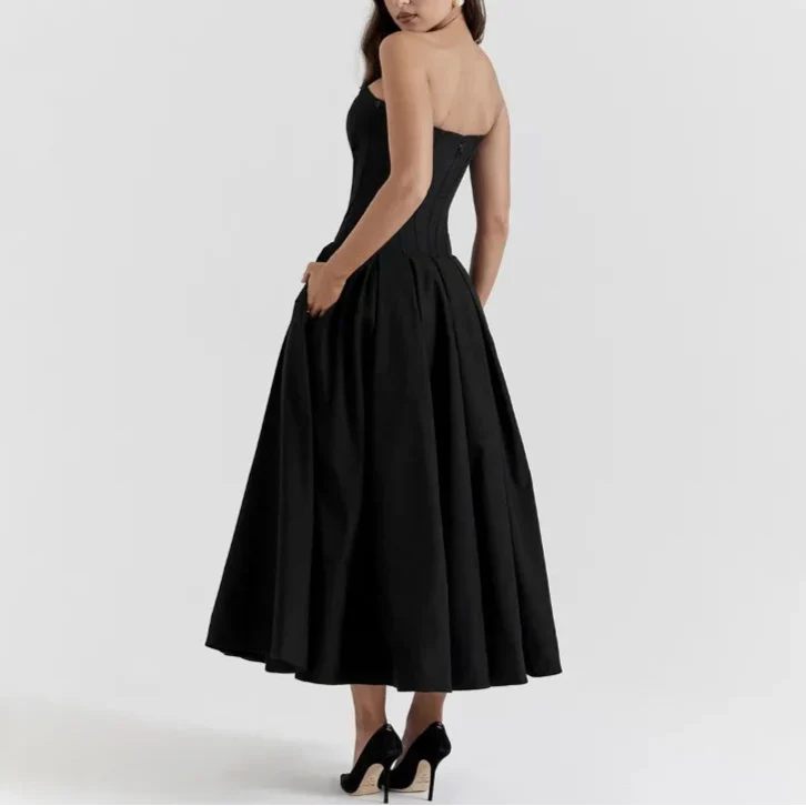 Jayden שמלת מקסי סטרפלס מחטבת אלגנטית